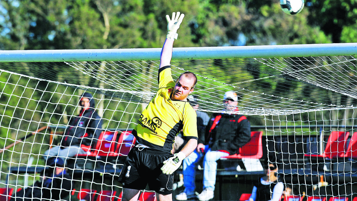 INSTINCTIVE: Goalkeeper Tim Pratt’s instinctive stretch kept out an unguarded header in the dying stages of the game against the Jaffas.