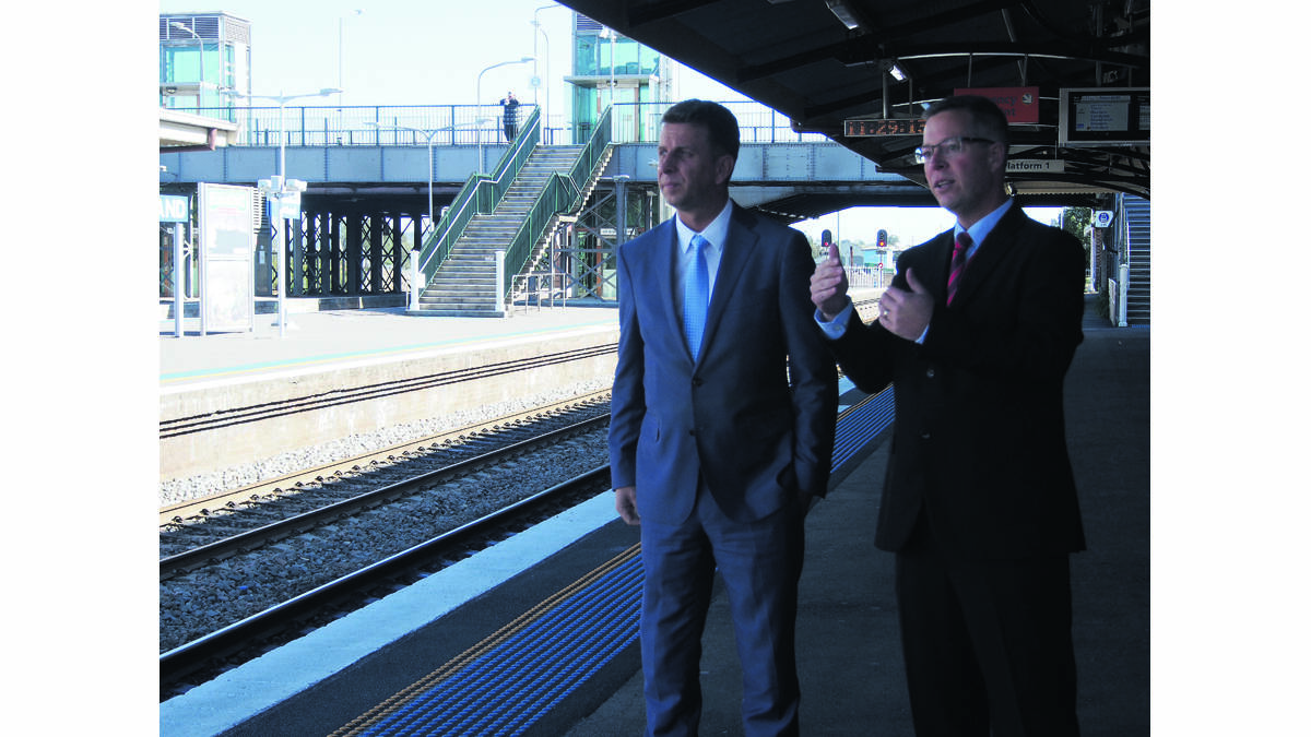 HUB: Transport Minister Andrew Constance with TrainLink NSW north general manager Brad Dixon at Maitland Station on Monday.