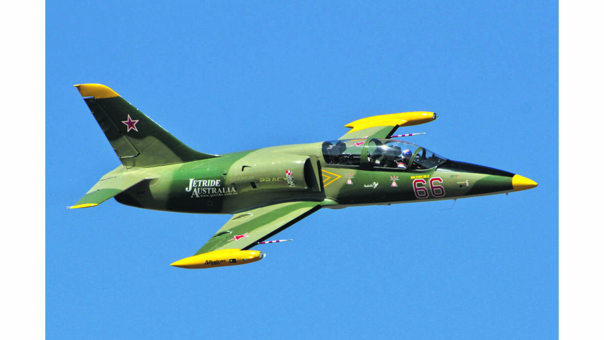 SPECTACULAR: The L-39 Albatros will be one of the stars of the Hunter Valley Air Show where pilots will thrill spectators with their supersonic flying skills .	Picture by DARREN MOTRAM