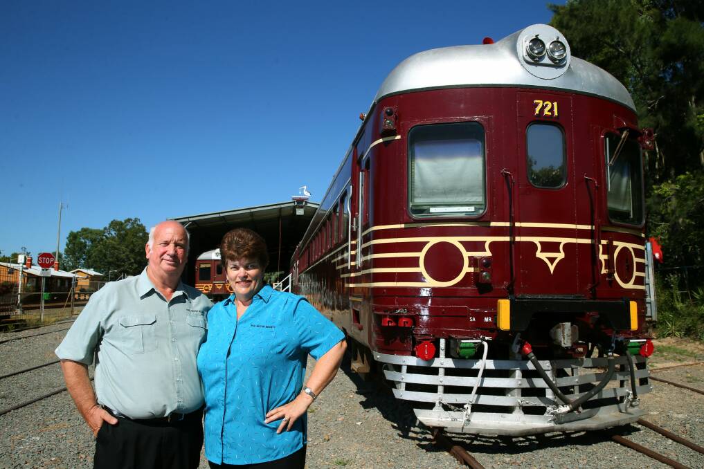 ALL ABOARD: Rodney and Trish Short have combined their love of old trains and charity work with a trip on a red rattler to raise money for Maitland Palliative Care. 	Picture by MAX MASON-HUBERS