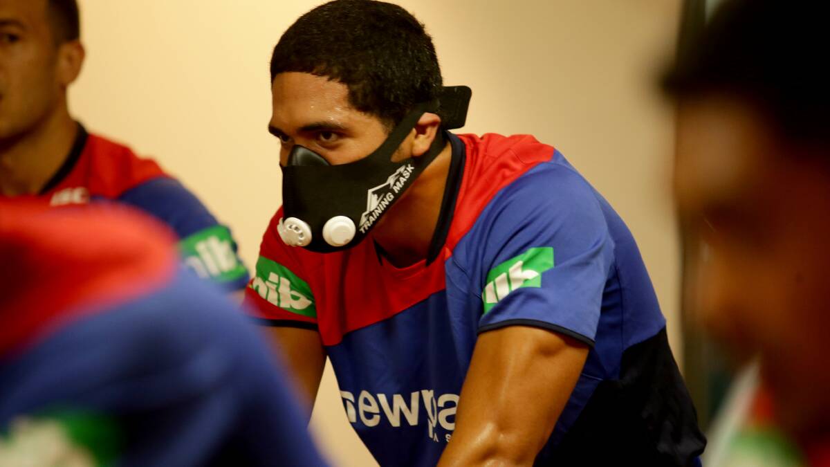 PREPARATION:  Sione Mata’utia trained with a mask this week. 