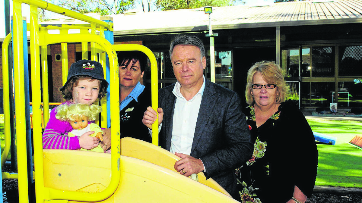 CONCERN: Hunter MP Joel Fitzgibbon with Jenelle Ycas and Patty Sams of Maitland Five Star Family Day Care and youngster Addison Woodward.  
