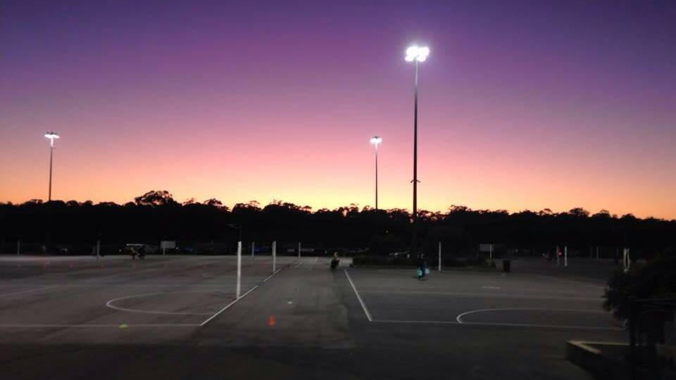 CALM BEFORE STORM:  Maitland netball courts at sunrise. 
Picture by CAROLYN BIEMAN-KING 