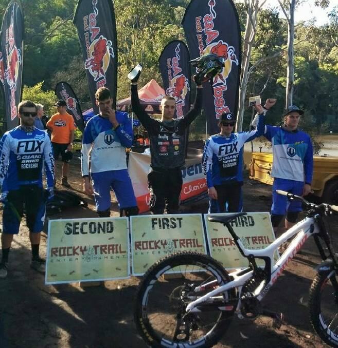 VICTORY: Graham Mudd celebrates his victory in  the NSW-ACT RedAss Downhill Championships. Photo by Rocky Trail.