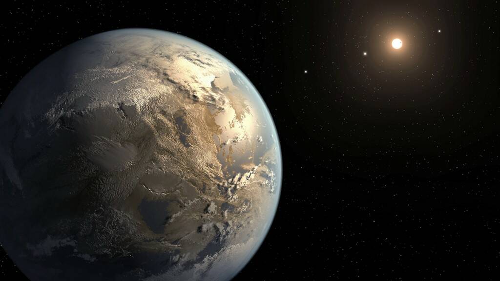The artist’s concept depicts Kepler-186f , the first validated Earth-size planet to orbit a distant star in the habitable zone – a range of distance from a star where liquid water might pool on the planet’s surface.