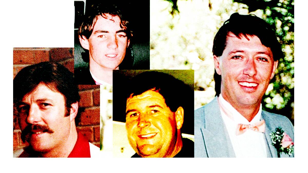 Some of the faces of the men who have died in Hunter Valley coal mines. From left, Edward Batterham, Damon Murray, John Hunter and Mark Kaiser.