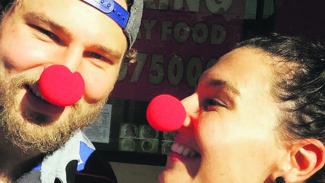 GOOD CAUSE:  Newcastle Knight Robbie Rochow, with sister Justine, promotes Red Nose Day.