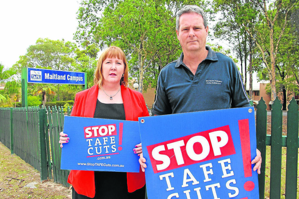 RESISTANCE:  ALP candidate for Maitland Jenny Aitchison and NSW Teachers’ Federation organiser Rob Long at the Maitland TAFE yesterday to discuss the impact of cuts to the TAFE sector.  	