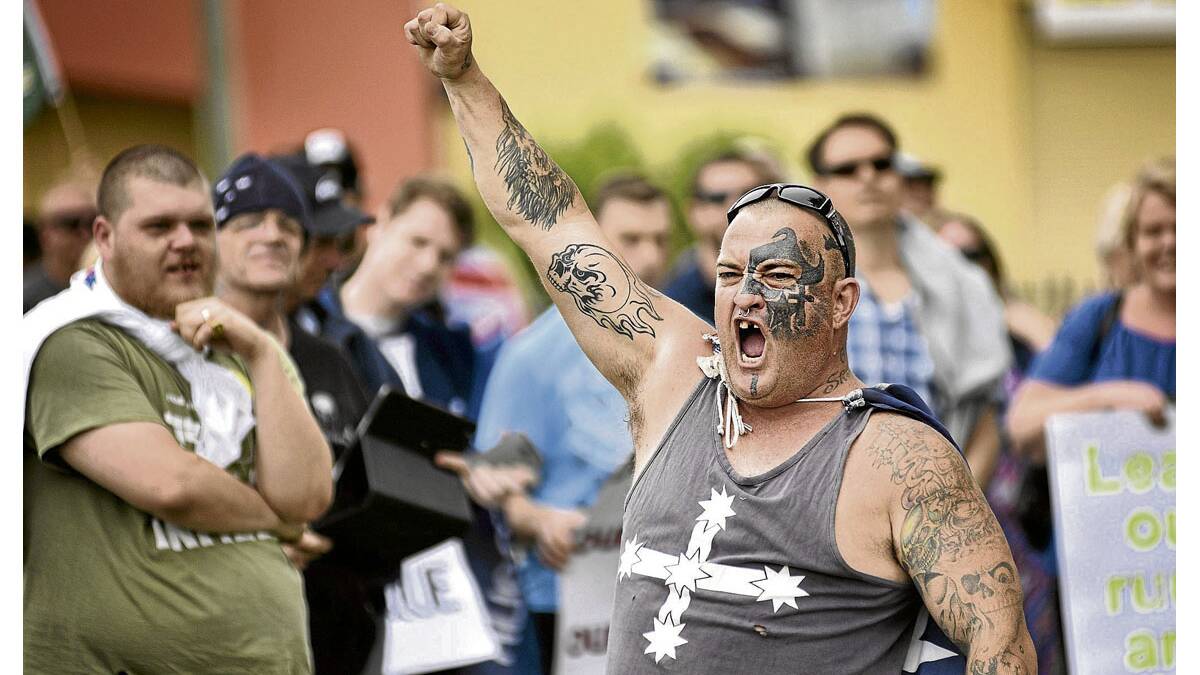 NO MOSQUE:  This protester was at the forefront of Sunday’s Reclaim Australia march down Vincent Street that attracted 700 people.
  	Pictures by PERRY DUFFIN