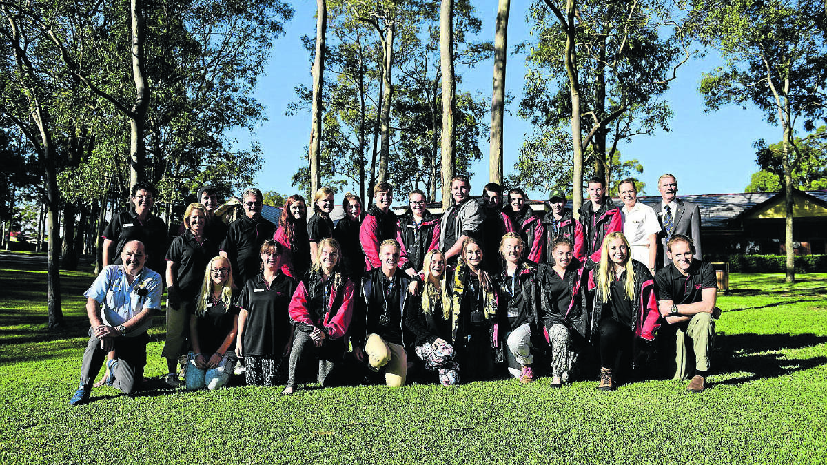 FAREWELL:  Hunter students, teachers and chaperones pose for a group photo before heading off on Monday for the Gallipoli 100th centenary celebrations.	Pictures by Perry Duffin