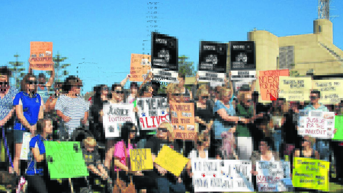 PROTEST RALLY:  Protesters gather in Newcastle yesterday to voice their dismay and anger over the killing of nine puppies at Kurri Kurri. 	Picture supplied.