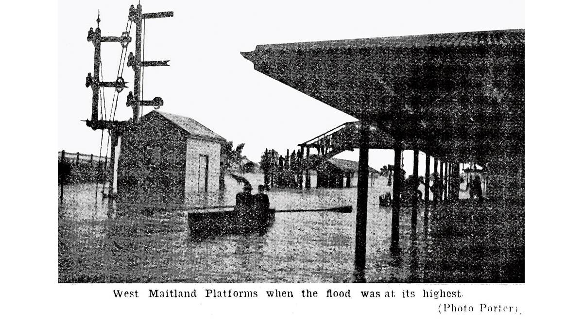 UNDER WATER: The West Maitland Station platform under water in 1913.
