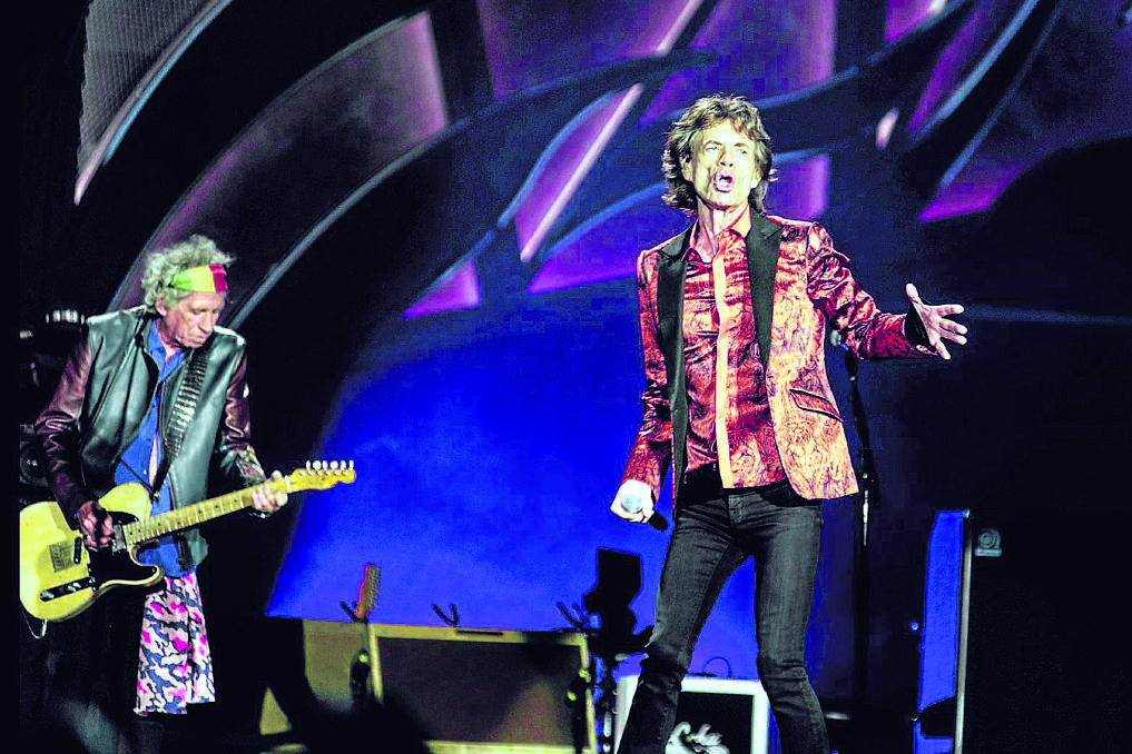 LEGENDS: Keith Richards and Mick Jagger on stage at Hope Estate on Saturday night. Picture by PERRY DUFFIN