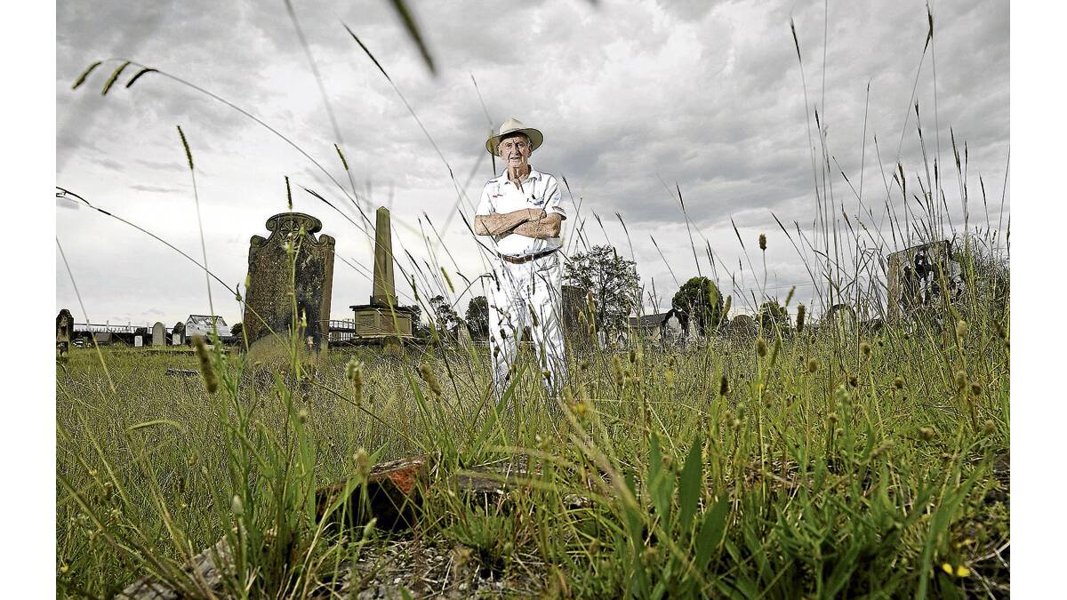 NOT GOOD ENOUGH:  Gordon Webber believes the state of cemeteries in Maitland is unsatisfactory, and says he has been forced to mow the site of his wife’s grave to keep it looking respectable.  	Picture by PERRY DUFFIN
