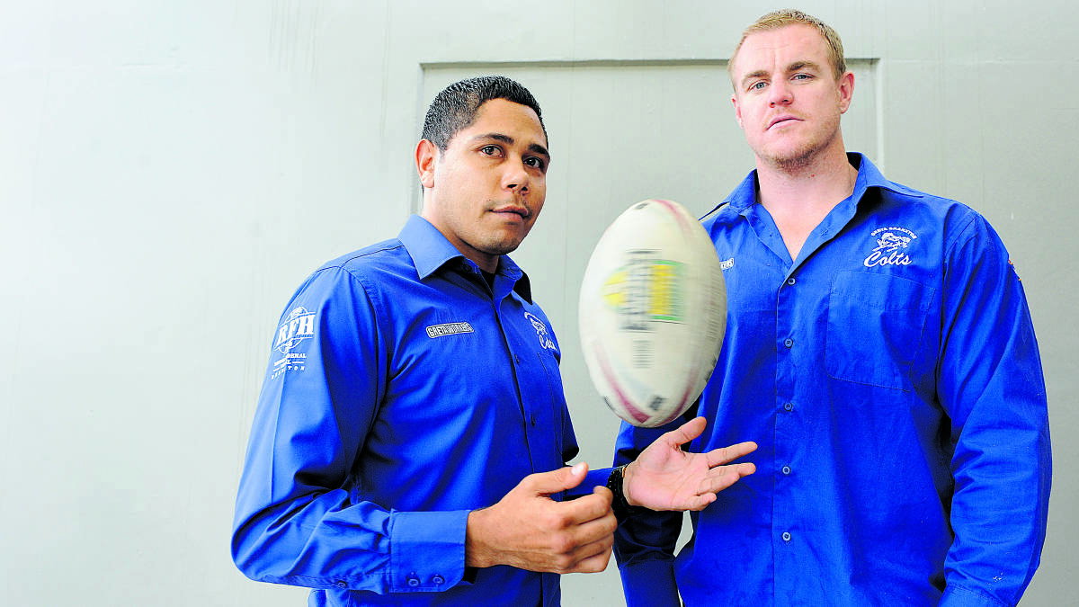 READY FOR THE BIG GAME:  Greta Branxton Colts ­players Andrew Roberts and Ben Murray. Picture by CATH  BOWEN