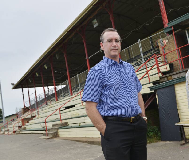 Hunter River Agricultural and Horticultural Association treasurer David Perrott with the Maitland Showground grandstand.