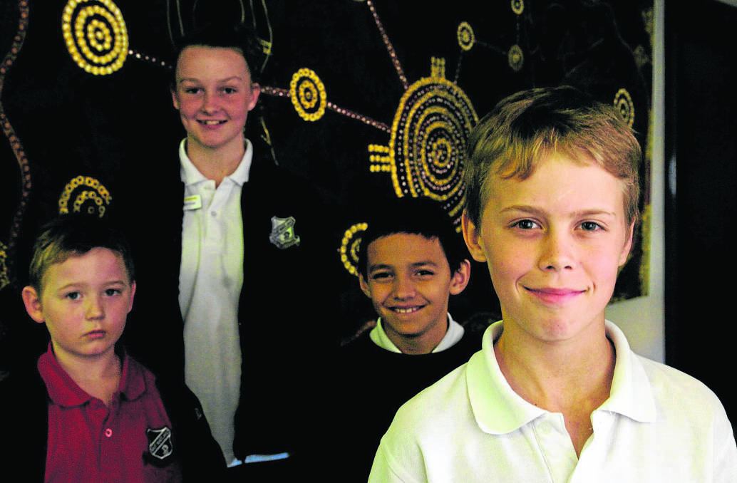 East Maitland Public School students (front) Brandon Gilford with (back) Max Carter, Isabella Armstrong and Tyson Johnson.