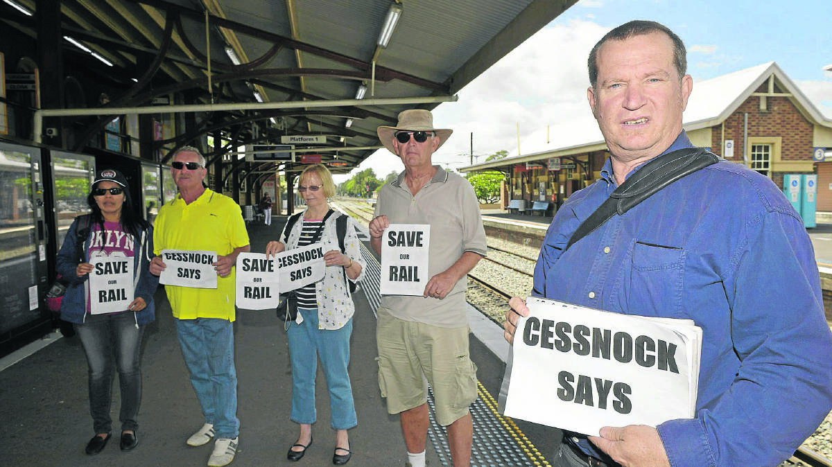 Cessnock councillor James Ryan and fellow protesters opposed to the rail cut.