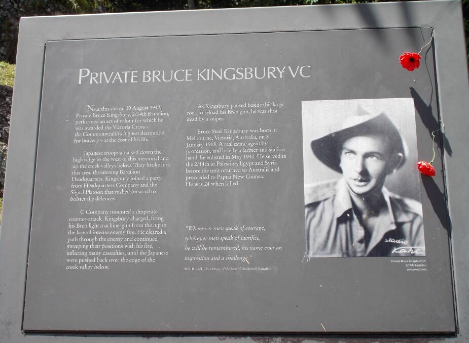 The plaque for Private Bruce Kingsbury on the Kokda track. PHOTO Loredana Citraro.