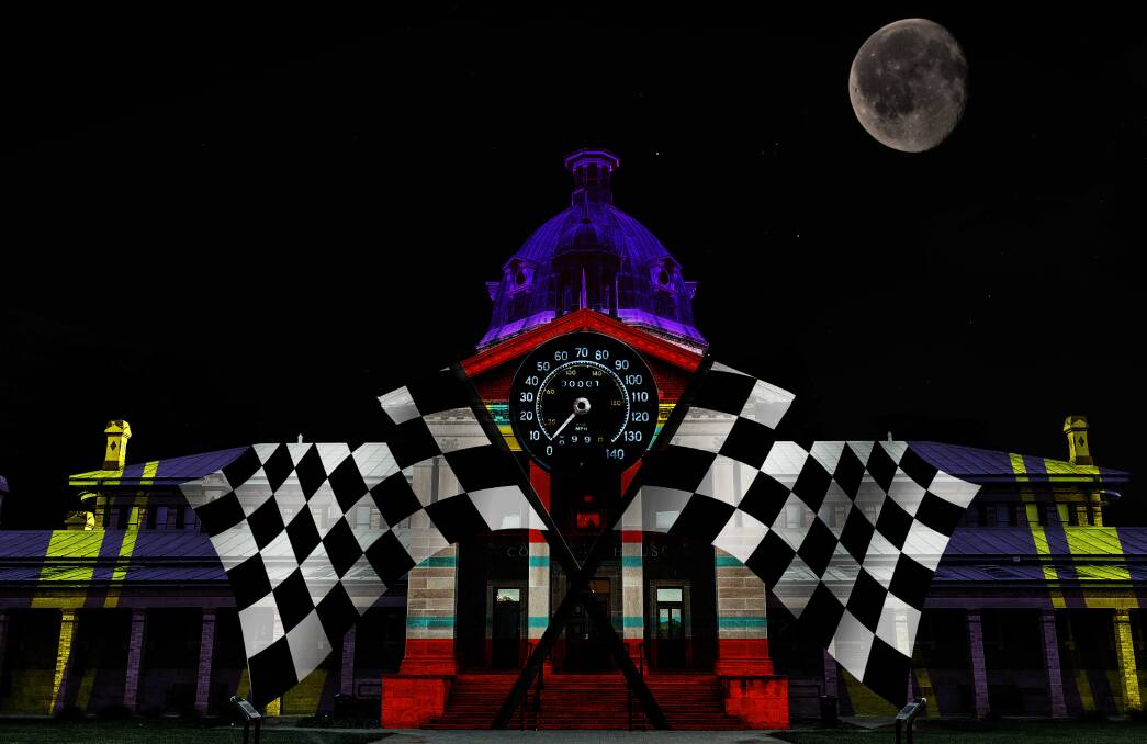 LIT UP: Motorsport images will take centre stage on Bathurst Court House during the upcoming Illuminate Bathurst festival to coincide with the Great Race. Photo: SUPPLIED