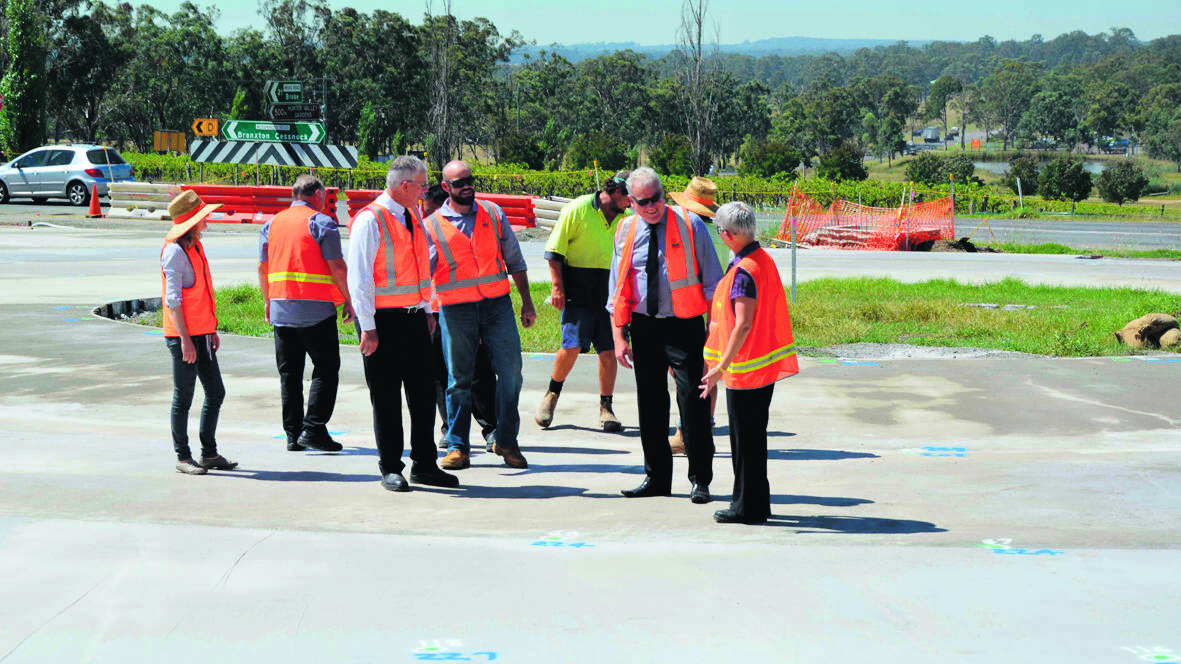 ROUNDABOUT:  Work is inspected on the Broke and McDonalds roads intersection roundabout.