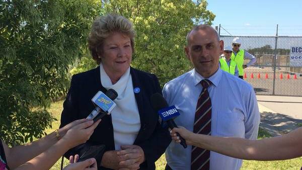 NSW Minister for Health Jillian Skinner and Maitland Liberal candidate Steve Thomson at the Metford hospital site. Picture: NICK BIELBY