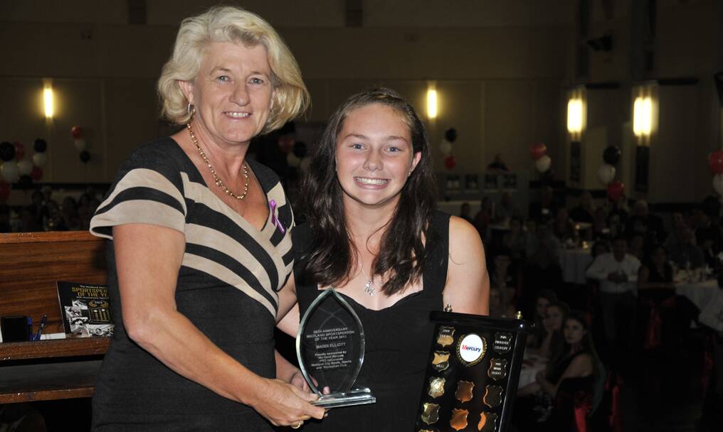 Major sponsor PRDnationwide Hunter Valley principal Rhonda Nyquist with the 2013 Maitland Mercury Sportsperson of the Year winner, Maddi Elliott. - Picture by Perry Duffin