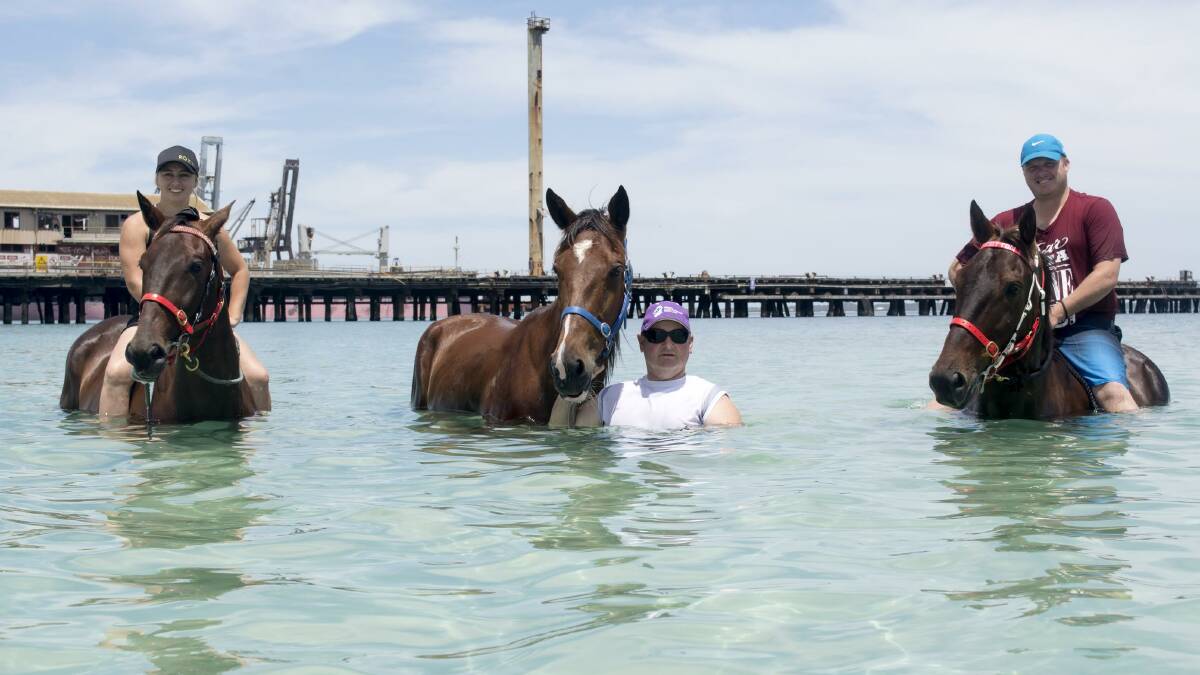 HUNTER TRIO: Inter Dominion recovery session at Kwinana Beach in Western Australia with Lauren Panella (Mach Beauty), Darren Elder (Shannonsablast) and Shane Tritton (Easy On The Eye). Pic by Ashlea Brennan.