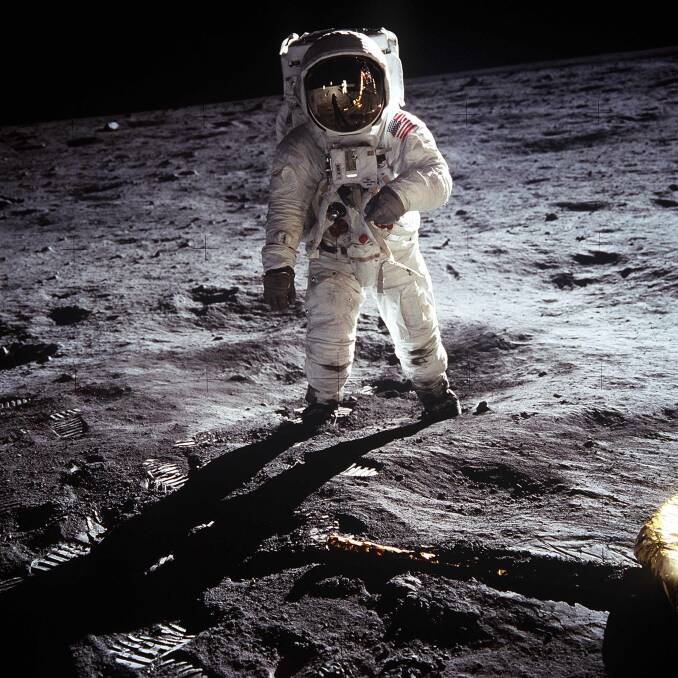 MOONWALK: Buzz Aldrin is the first man to walk on the moon.