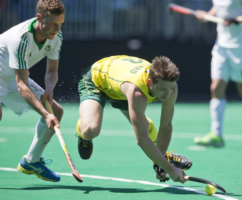 RAMMING IT HOME:  Simon Orchard scored another goal for the Kookaburras on Wednesday.  	Picture by GRANT TREEBY