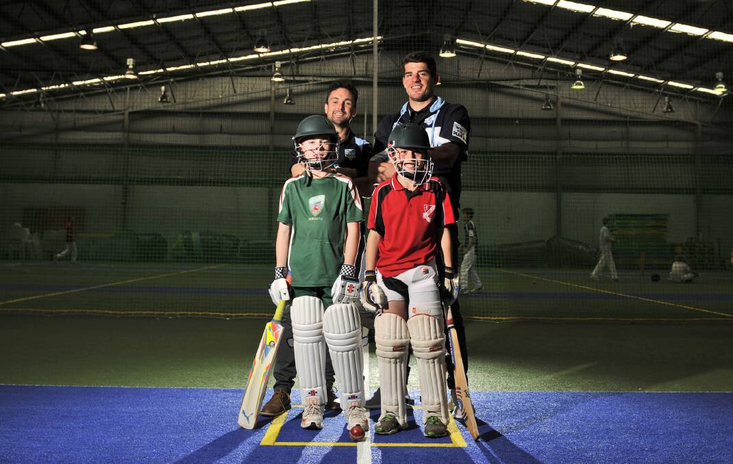 NSW DUO:  Seasoned cricketers Ed Cowan and Moises Henriques with aspiring batsmen Bailey Creer and Joseph Gillard. 	Picture by PERRY DUFFIN