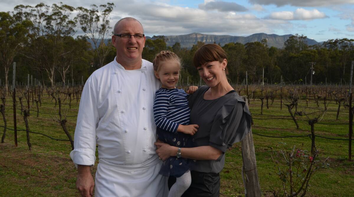 SPICE OF LIFE:  Mark and Belinda Stapleton and their three-year-old ­daughter Matilda at Spicers Vineyards Estate, Pokolbin.     Picture by LOUISE NICHOLS