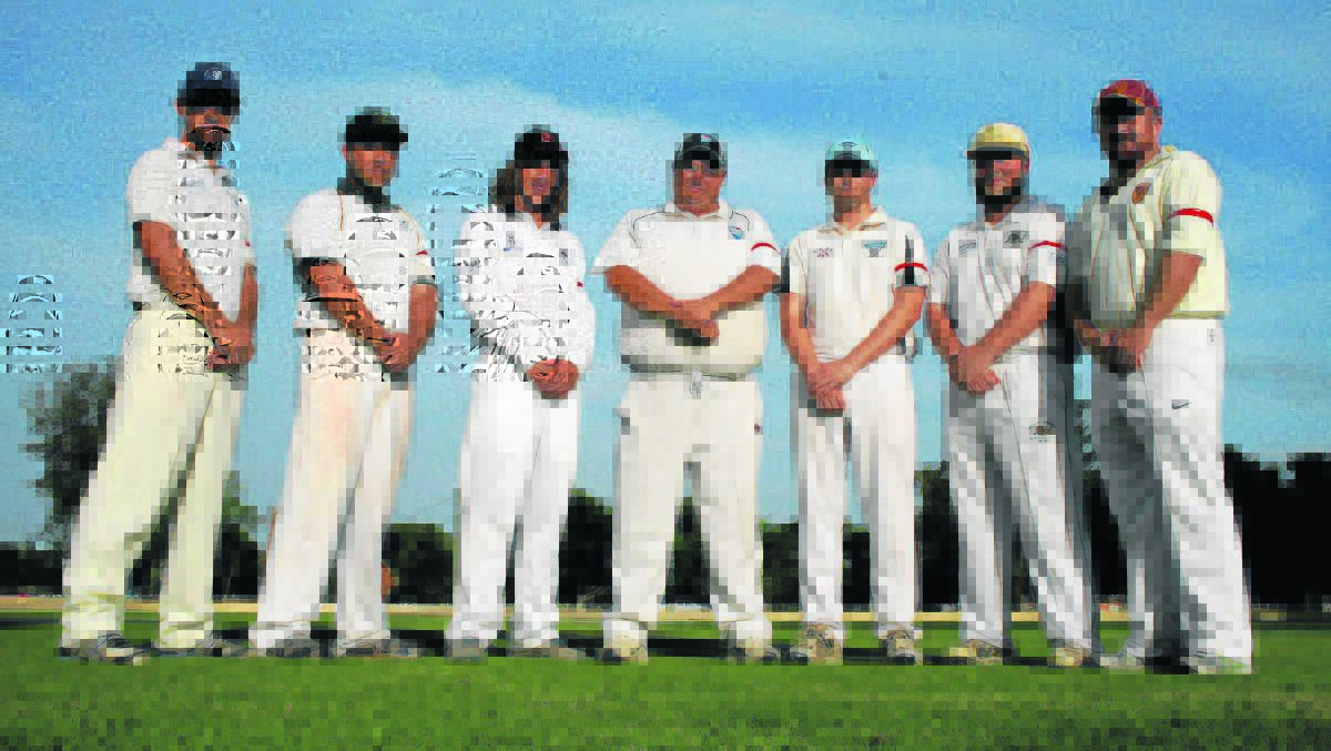 BANDING TOGETHER: Andrew Vickery (Eastern Suburbs), Tim Clarke (Western Suburbs), Mitch Abela (Northern Suburbs), Mark Warland (Thornton Park), Simon Marshall (Kurri Weston), Zac Mexon (Raymond Terrace), Matthew Trappel (City United) are among Maitland's cricketers who will wear armbands for Phillip Hughes this weekend.