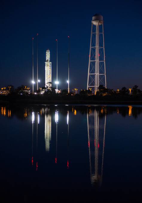 BEFORE THE BLAST: Antares rocket and the Cygnus supply ship awaits launch. 	
Image Credit: NASA/Joel Kowsky
