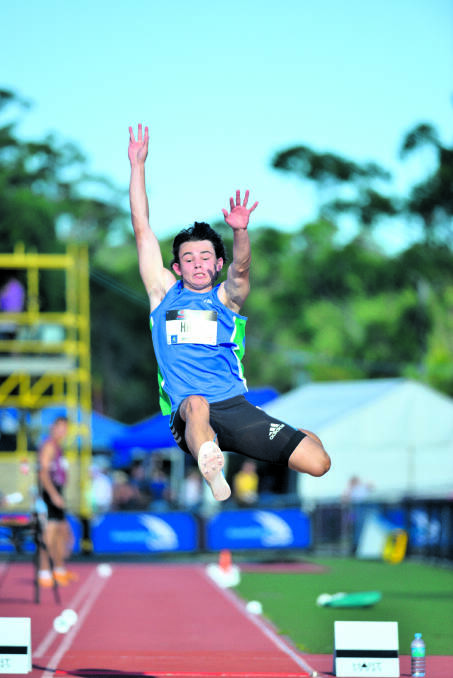 FLYING HIGH:  Tasmanian sprint ­sensation Jack Hale competes in the long jump at Hunter Track Classic. 	Picture by STUART SCOTT