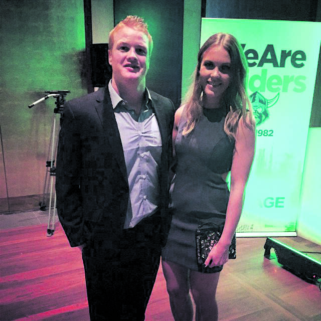 CANBERRA SEASON LAUNCH: Former Maitland schoolboys junior Joel Edwards posted this photo with fiance Kate Elizabeth.