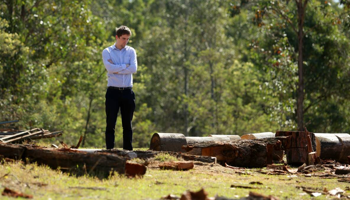 Theft victim: Huntlee Academy general manager Hamish Rogers, standing where the firewood should be. Picture: JONATHAN CARROLL