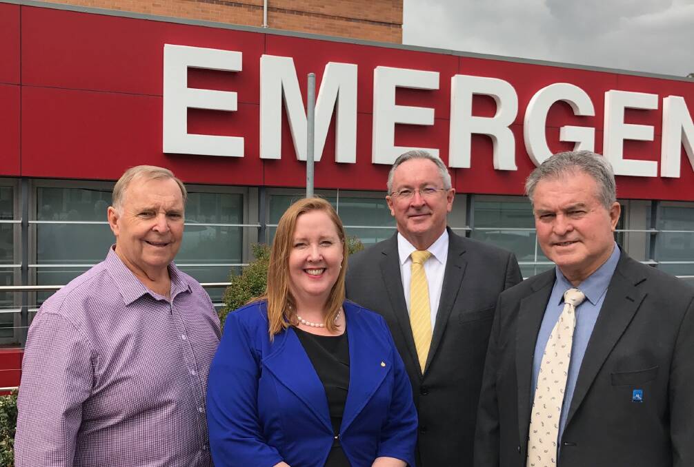 Maitland councillor Henry Meskauskas, state member for Maitland Jenny Aitchison, NSW Health Minister Brad Hazzard and Maitland councillor Bob Geoghegan at the existing Maitland Hospital in March.