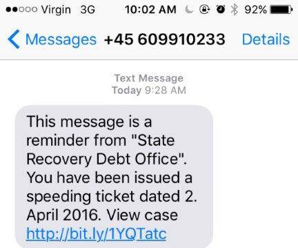 A screenshot of the scam SMS message.
