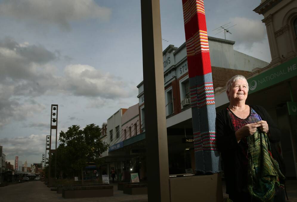 Yarn bomber: Maitland Knitters' Guild member Joyce Fisher, of Rutherford. Picture: Marina Neil
