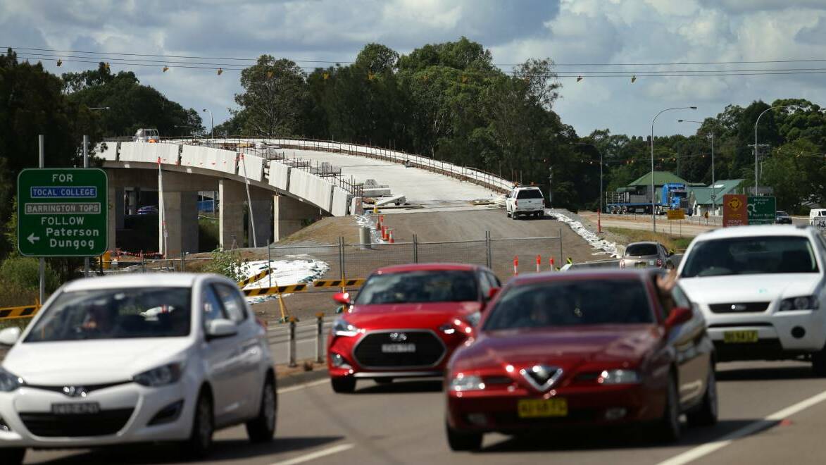 New addition: The New England Highway overpass during construction in 2016. Picture: Jonathan Carroll