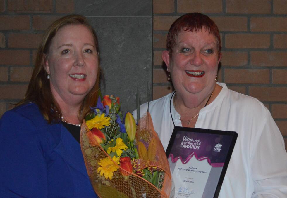 Accolade: Maitland MP Jenny Aitchison presents Maitland Neighbourhood Centre manager Naomi Rees with the Maitland Woman of the Year award.