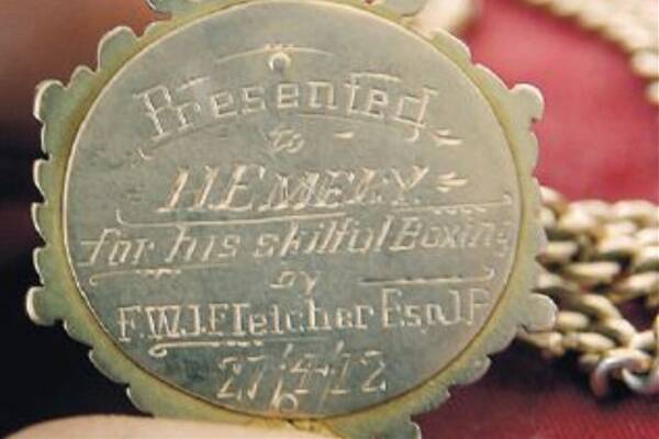 The boxing medal awarded to Neville Bates' his great uncle Harry Emery