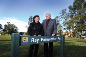 Cr Ray Fairweather and his wife Ada at the park named in his honour.