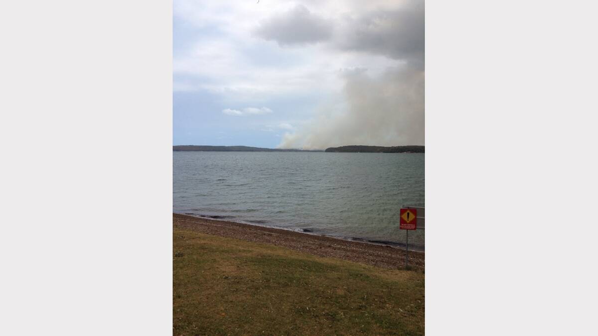 Smoke seen from Wangi Wangi 3pm Friday. Picture submitted by Lisa Ashman.