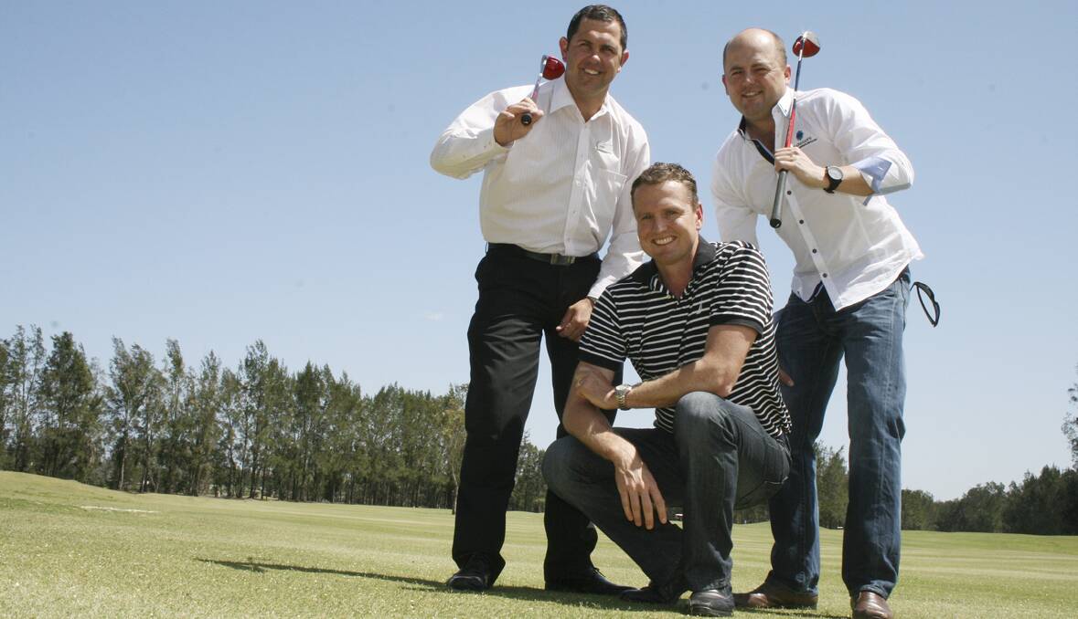 SUPPORT:  Rugby league great Mark Hughes (centre) with his mates Kane Bradley (left) and Rob Flanagan who are helping to organise a charity golf day.