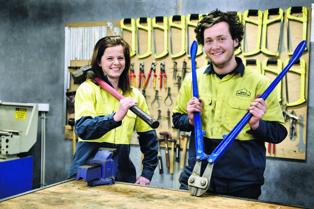 VOCATIONAL STUDENT PRIZE: Abigail Norgren and Blake Harris at Hunter Trade College.
  	Picture by CATH BOWEN 