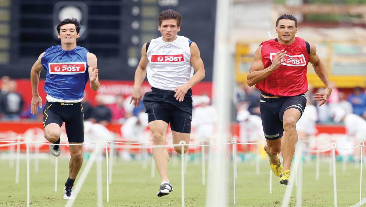 ON TARGET: Former Maitland sprinter Josh Ross (right) cruises to victory in his heat of the Stawell Gift on Saturday.