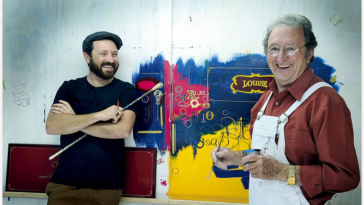 IN GOOD COMPANY: You don’t see them much any more, but Brett Piva (left) and Jim Casey assure us that signwriters are alive and well.  Tonight  they will present a documentary called Sign Painters Movie that explores the revival of their craft.