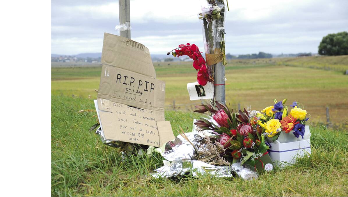 RIP PIP:  Tributes to Pip Manley were left on the roadside at Lorn where his body was found.